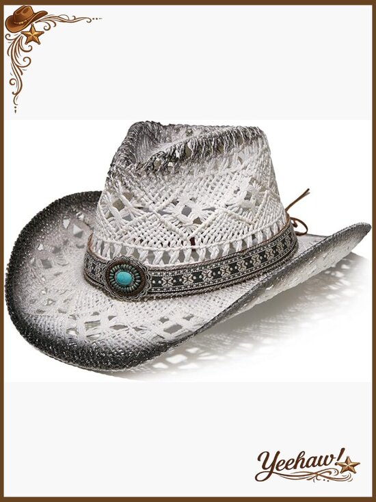 Unisex Western Straw Cowboy Hat Wide Brim Sun Protection Raffia Style main image 7